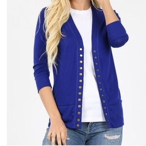 Plus size button sweater cardigan 3/4 sleeve